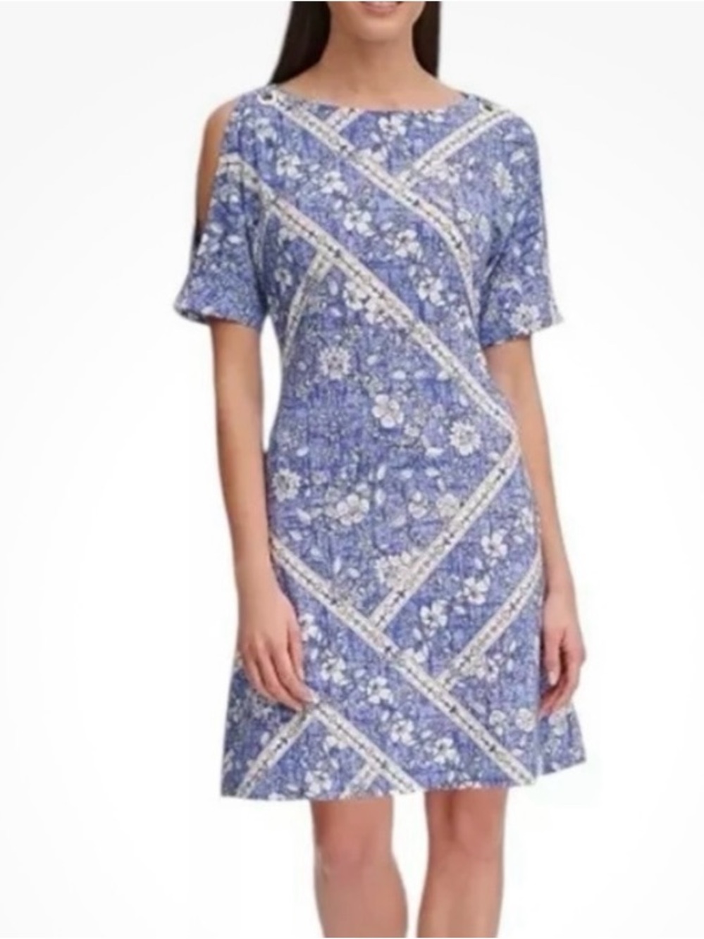 Tommy Hilfinger Blue Floral Cold-Shoulder Mini Dress